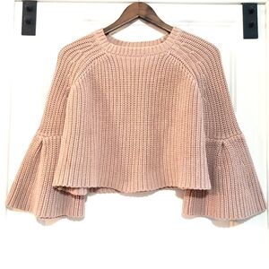 We're All Pretty Girls Womens S Crop Knit Bell Sleeve Sweater Cotton Beige